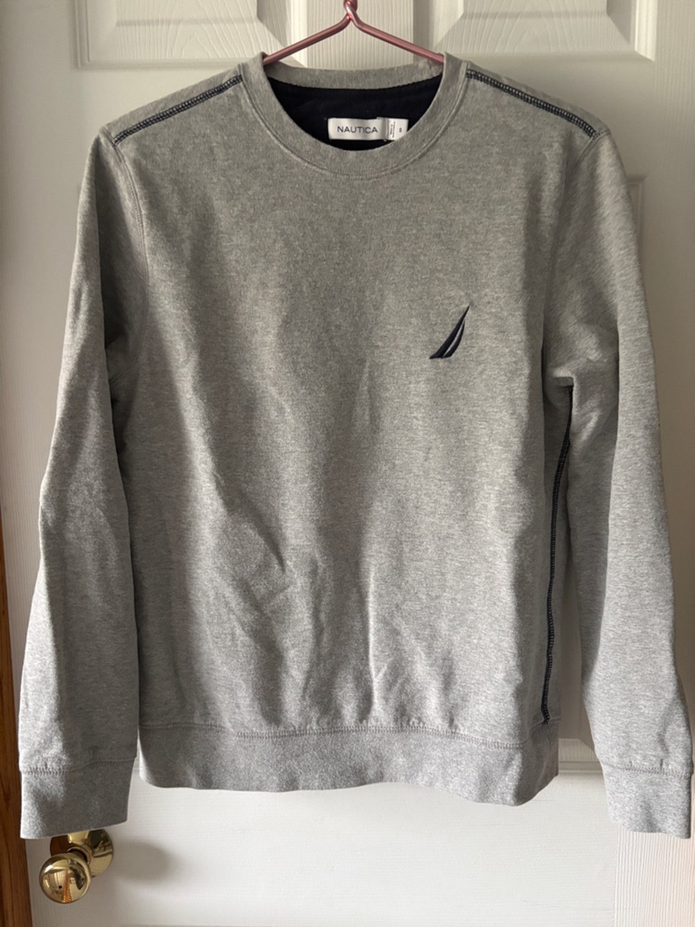 Nautica Men's Light Grey Crewneck Sweatshirt with Navy Logo